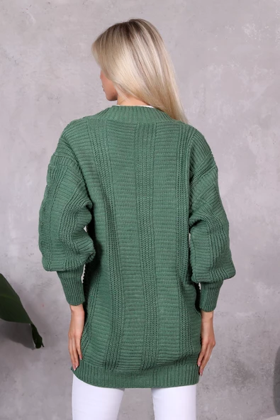 Lugmo Kadın Triko Hırka Akrilik iplik 80 cm Saç Örgülü Çağla Yeşili (80cm) - 16