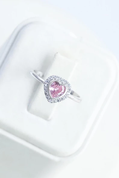 Kalp Pandora Pembe Taşlı 925 Ayar Gümüş Yüzük - 3