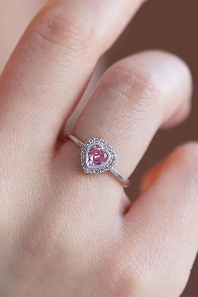 Kalp Pandora Pembe Taşlı 925 Ayar Gümüş Yüzük