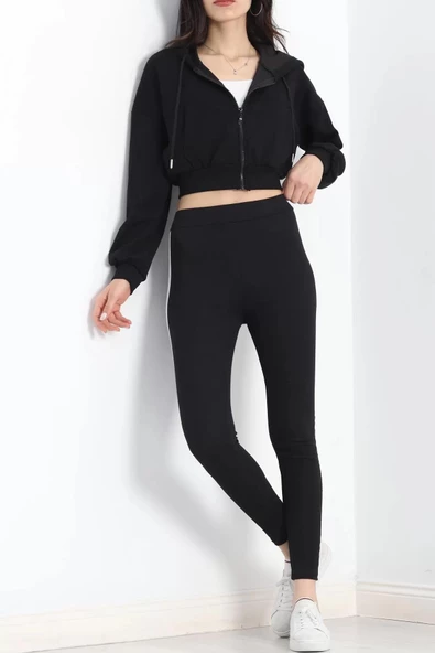 Şardonlu Çift Şeritli Ribana Tayt Siyahbeyaz - 20114.1567. - 7