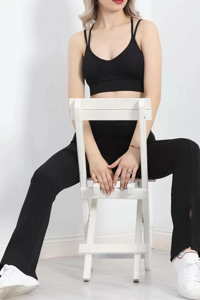 Yırtmaçlı Şardonlu İspanyol Tayt Siyah - 20235.1098. - 5