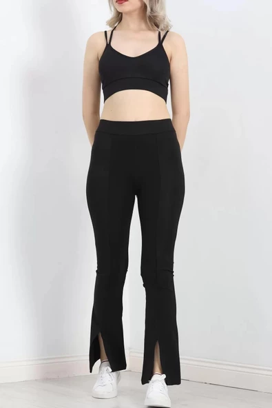 Yırtmaçlı Şardonlu İspanyol Tayt Siyah - 20235.1098. - 2