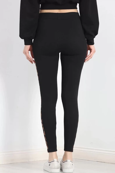 Şardonlu Çift Şeritli Ribana Tayt Siyahleopar - 20114.1567. - 8