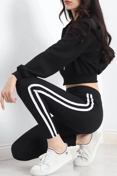 Şardonlu Çift Şeritli Ribana Tayt Siyahbeyaz - 20114.1567. - 3