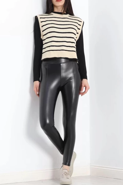 Önü Çımalı Deri Tayt Siyah - 20168.1837. - 6