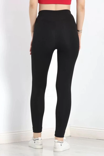 Şardonlu Geniş Kemer Dalgıç Tayt Siyah - 20116.1098. - 8