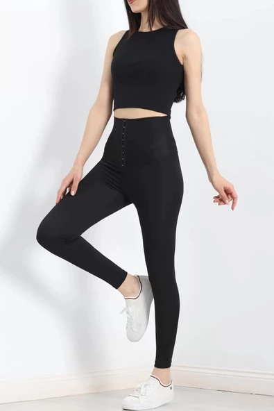 Agraflı Yüksel Bel Tayt Siyah - 20141.1881. - 8