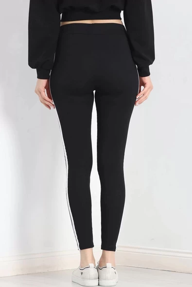 Şardonlu Çift Şeritli Ribana Tayt Siyahbeyaz - 20114.1567. - 8