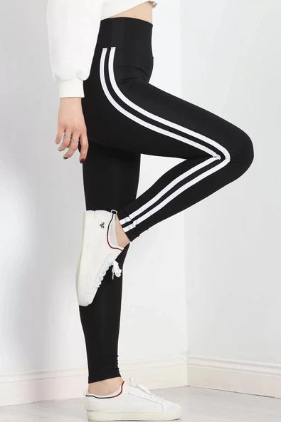 Şeritli Şardonlu Tayt Siyah - 20258.1098. - 3