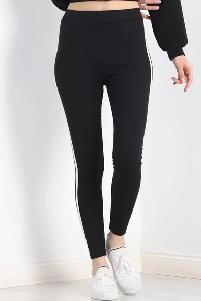 Şardonlu Çift Şeritli Ribana Tayt Siyahbeyaz - 20114.1567. - 5