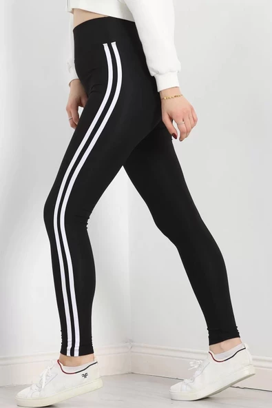 Şeritli Şardonlu Tayt Siyah - 20258.1098. - 5