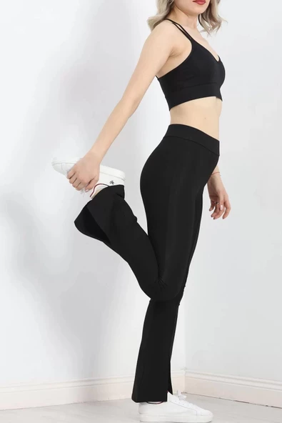 Yırtmaçlı Şardonlu İspanyol Tayt Siyah - 20235.1098. - 8