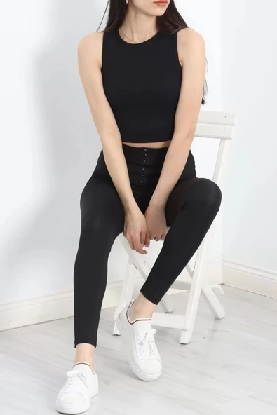 Agraflı Yüksel Bel Tayt Siyah - 20141.1881. - 6