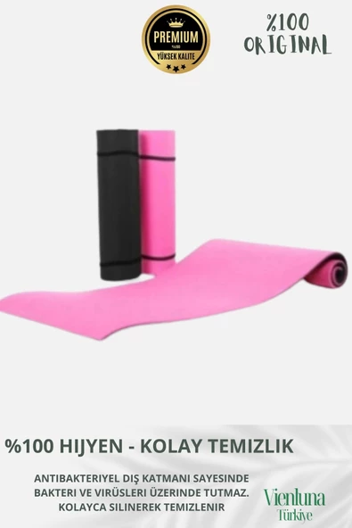 Premium İki Yüzeyli Kayma Önleyici Silinebilir Hijyenik Yoga Minderi Pilates Meditasyon Matı 10 mm - Resim 6