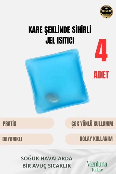 Çok Amaçlı Soğuk Havalarda Kare Şeklinde Sihirli Jel El Sıcak Tutan Isıtıcı Torba Cep Sobası 4 Adet