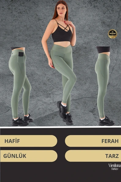 Yeni Sezon Yüksek Bel Sıkı Dokuma Tayt Cepli İç Göstermez Yoga Fitness Gym Training Antrenman Taytı - 6