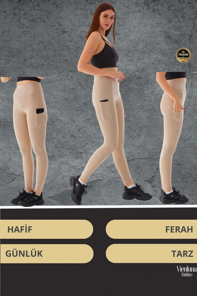 Yeni Sezon Yüksek Bel Sıkı Dokuma Tayt Cepli İç Göstermez Yoga Fitness Spor Training Antrenman Taytı - 6