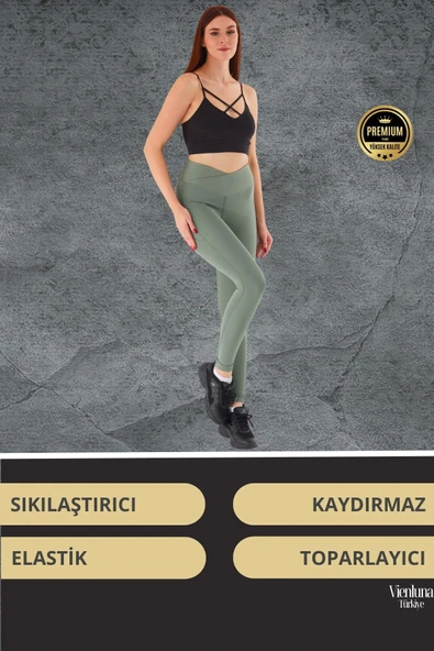 Yeni Sezon Yüksek Bel Sıkı Dokuma Tayt Cepli İç Göstermez Yoga Fitness Gym Training Antrenman Taytı - 7