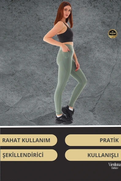 Yeni Sezon Yüksek Bel Sıkı Dokuma Tayt Cepli İç Göstermez Yoga Fitness Gym Training Antrenman Taytı - 3