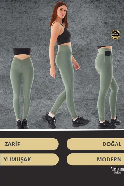 Yeni Sezon Yüksek Bel Sıkı Dokuma Tayt Cepli İç Göstermez Yoga Fitness Gym Training Antrenman Taytı - 5