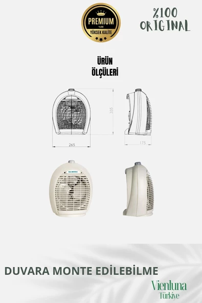 Premium Ürün Ultra Sessiz Masa Üstü Soğuk Sıcak 3 Kademeli 2000 W Fanlı Yüksek Isıtıcı Uyumlu - 2