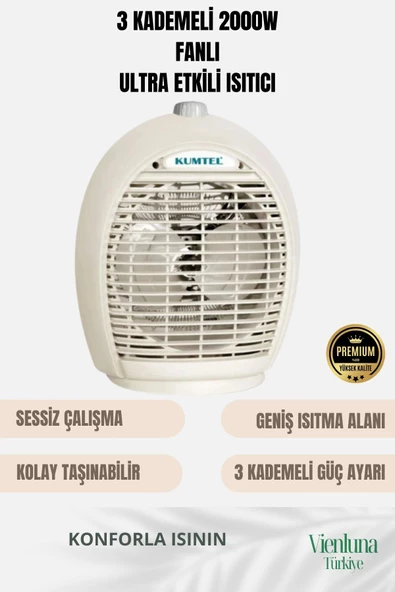 Premium Ürün Ultra Sessiz Masa Üstü Soğuk Sıcak 3 Kademeli 2000 W Fanlı Yüksek Isıtıcı Uyumlu