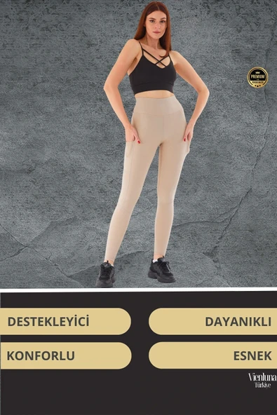 Yeni Sezon Yüksek Bel Sıkı Dokuma Tayt Cepli İç Göstermez Yoga Fitness Spor Training Antrenman Taytı - 4