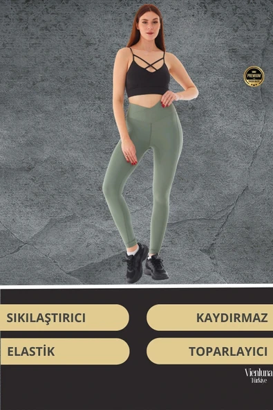 Yeni Sezon Yüksek Bel Sıkı Dokuma Tayt Cepli İç Göstermez Yoga Fitness Gym Training Antrenman Taytı - 2