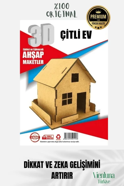 Yeni Sezon Eğitici Öğretici 3 Boyut Ahşap Puzzle Zeka Geliştirici Boyanabilir Oyun Maket Çitli Ev - 3