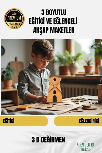 Yeni Sezon Eğitici Öğretici 3 Boyut Ahşap Puzzle Zeka Geliştirici Boyanabilir Oyun Maket Değirmen