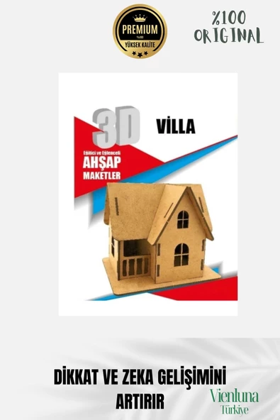 Yeni Sezon Eğitici Öğretici 3 Boyut Ahşap Puzzle Zeka Geliştirici Boyanabilir Oyun Maket Villa - 2