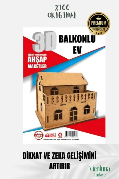 Yeni Sezon Eğitici Öğretici 3 Boyut Ahşap Puzzle Zeka Geliştirici Boyanabilir Oyun Maket Balkonlu Ev - 3