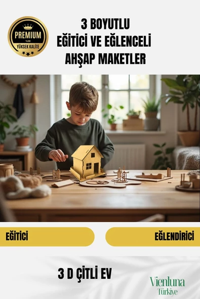 Yeni Sezon Eğitici Öğretici 3 Boyut Ahşap Puzzle Zeka Geliştirici Boyanabilir Oyun Maket Çitli Ev