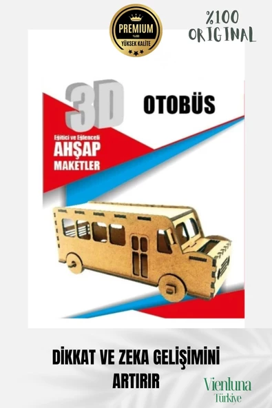 Yeni Sezon Eğitici Öğretici 3 Boyut Ahşap Puzzle Zeka Geliştirici Boyanabilir Oyun Maket Otobüs - 2