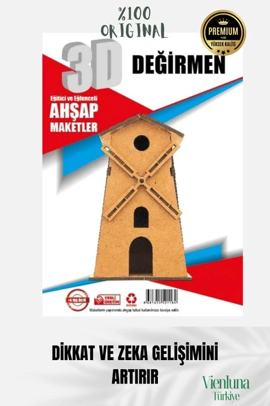 Yeni Sezon Eğitici Öğretici 3 Boyut Ahşap Puzzle Zeka Geliştirici Boyanabilir Oyun Maket Değirmen - 3