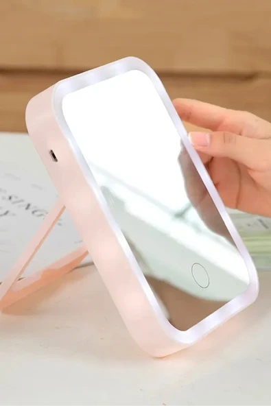 Ithink SHETHINK DOKUNMATİK LED IŞIKLI DİKDÖRTGEN PEMBE MAKYAJ AYNASI MU40 - Resim 2