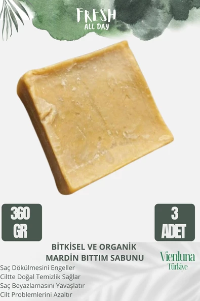 Özel Üretim El Yapımı %100 Vücut Saç Lüks Doğal Ferah Kokulu Cilt Dostu Mardin Bıttım Sabunu 3 Adet ürün görseli 1