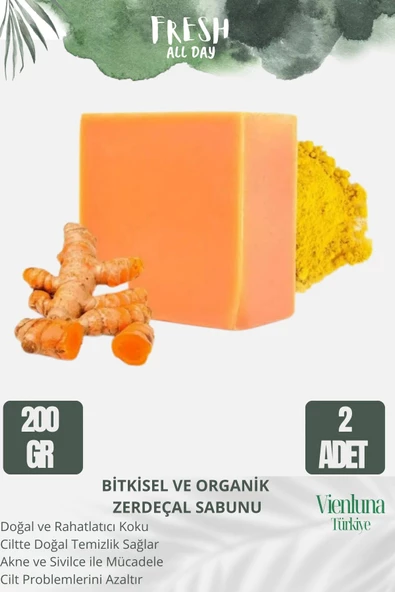 Özel Üretim El Yapımı %100 Doğal Vücut Saç Yüz Lüks Ferah Kokulu Cilt Dostu Zerdeçal Sabunu 2 Adet