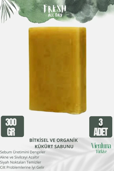 Özel Üretim El Yapımı %100 Doğal El Yüz Lüks Doğal Ferah Kokulu Cilt Dostu Kükürt Sabunu 3 Adet ürün görseli 1