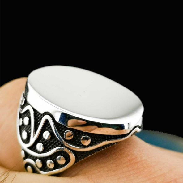 Düz Büyük Oval Tasarımlı 925 Ayar Gümüş Yüzük - Resim 2