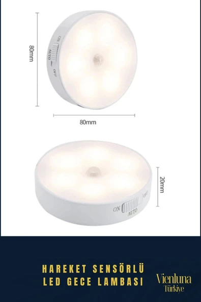 Premium Üretim 3 Mod Beyaz Işık Hareket Sensörlü 8 Ledli Usb Pratik Şarjlı Gece Lambası - 3