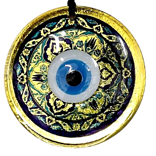 Lale desenli Nazar Boncuklu Altın Rengi Füzyon cam El İşçiliği 12x12 cm Duvar Süsü