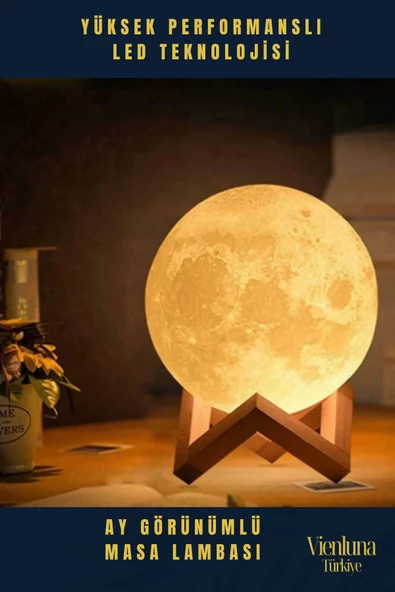 High Quality Çevre Korumalı 3B Standlı Yüksek Güçlü Led Ay Görünümlü Dekoratif Gece Masa Lambası - 7