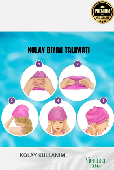 Premium Seri Su Geçirmez Bez Bone Havuz ve Deniz İçin İdeal Elastik Yüzme Şapkası Çift Paket - 2