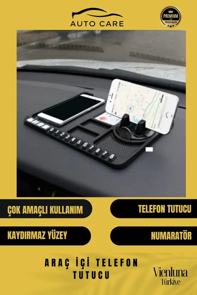 Premium Üretim Kaydırmaz Çizdirmez Numaratörlü  Araç İçi Telefon Tutucu Organizer