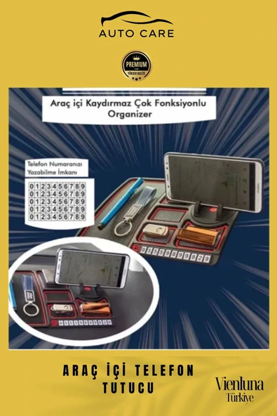 Premium Üretim Kaydırmaz Çizdirmez Numaratörlü Araç İçi Telefon Tutucu Organizer - 2