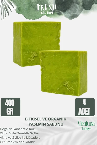 Özel Üretim El Yapımı %100 Doğal Ferah Kokulu Cilt Dostu El Yüz Saç Bakım Yasemin Sabunu 4 Adet ürün görseli 1