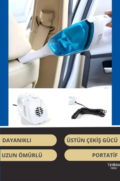 Premium Seri Dayanıklı 12v Uzatma Kablolu Yüksek Çekimli Araç Çakmaklık Girişli Oto Süpürgesi - 2