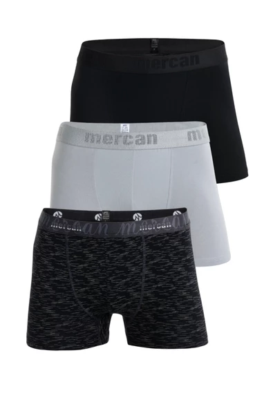 Mercan Erkek Çok Renkli 3'lü Likralı Pamuklu Boxer (SİYAH GRİ UZAY)
