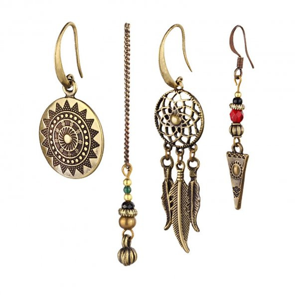 KL- DÖRTLÜ KOMBİN DREAMCATHER ESKİTME GOLD RENK KÜPE